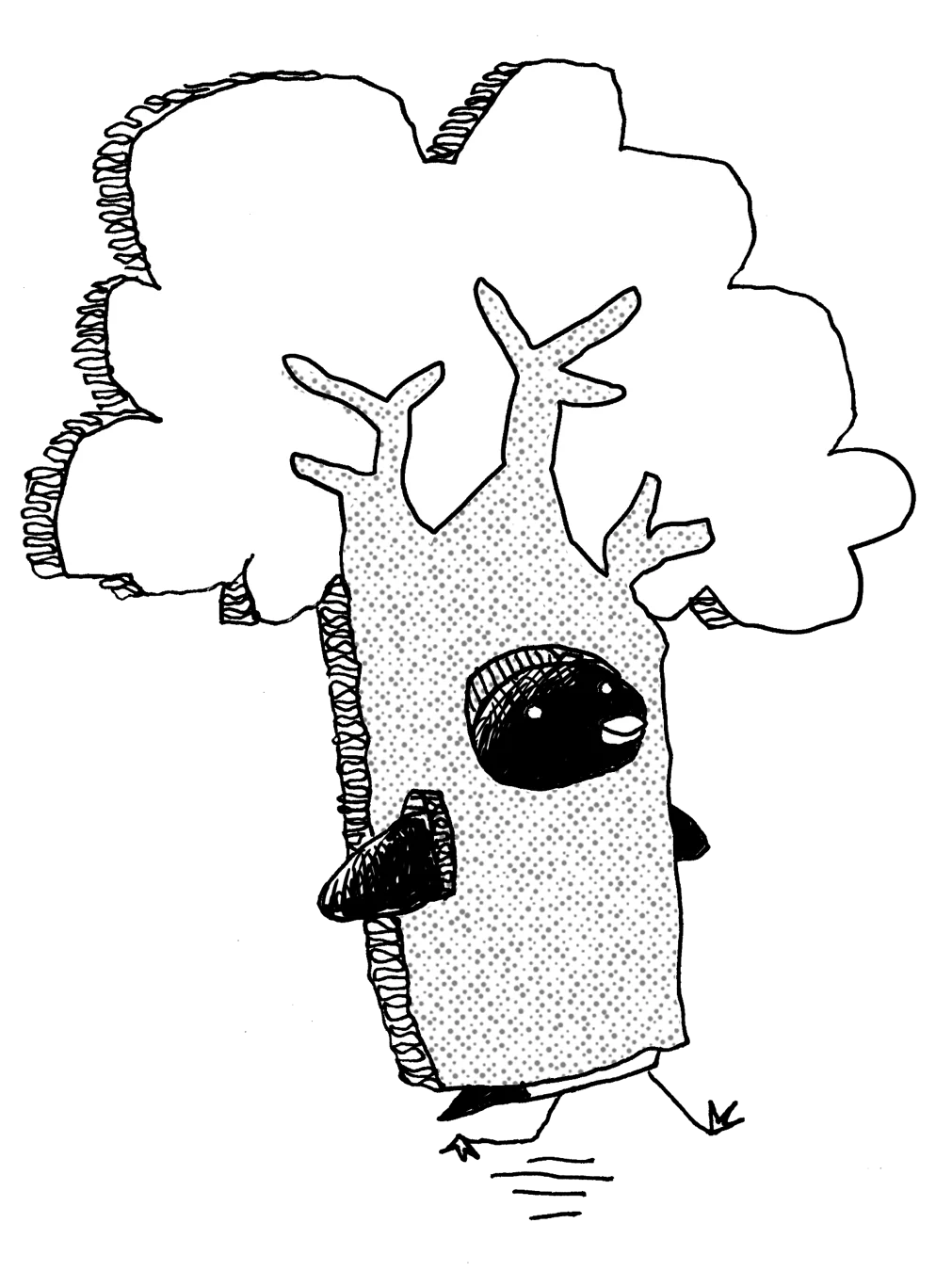 Personnage arbre dessiné à la main, issu de l’univers illustré de La Bouillotte